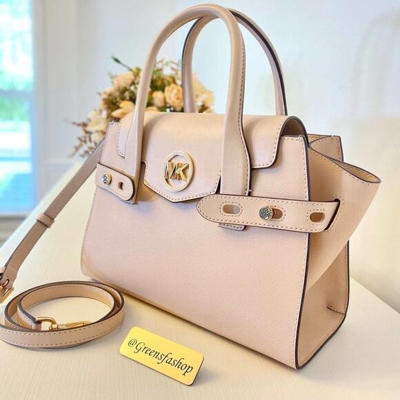 Michael Kors Purse Carmen Medium Flap Satchel shoulder bag buff - Picture 2 of 11